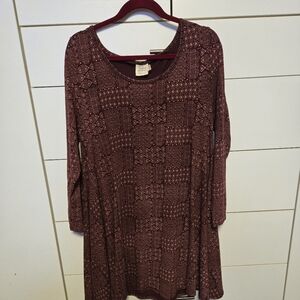XL Maroon Geometric Long Sleeve Dress or Tunic